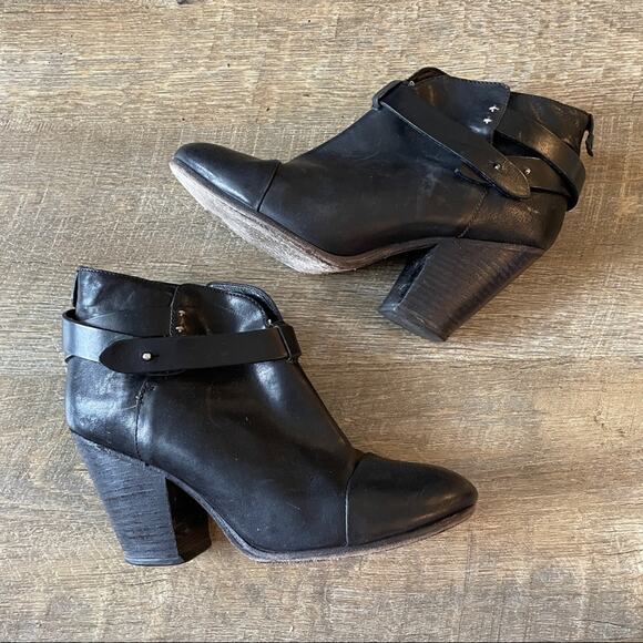 Rag & Bone Harrow Black‎ Leather Ankle Boots Sz 40 - Picture 2 of 16